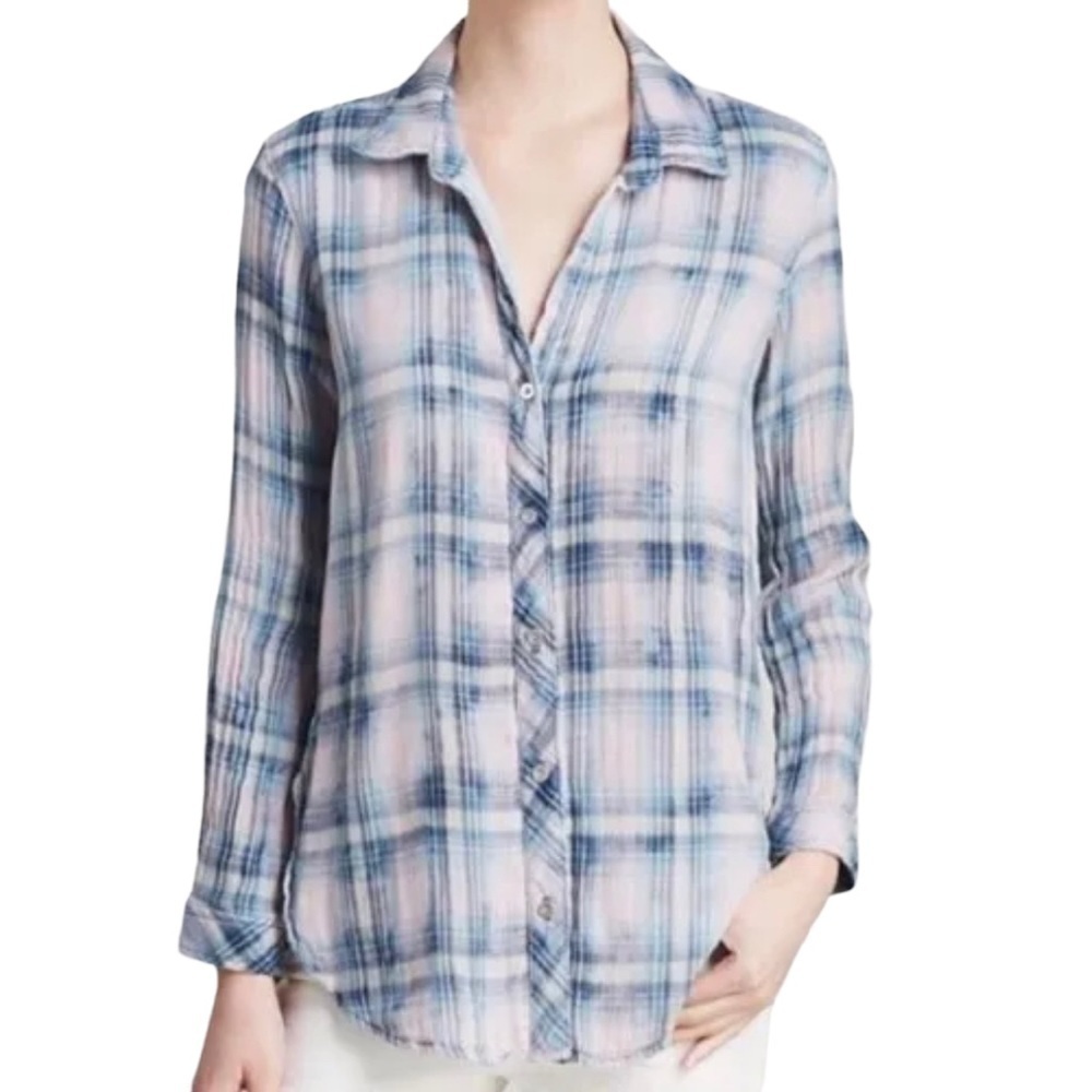 Cloth & Stone Pink And Blue Plaid Mineral Wash Button Down Shirt